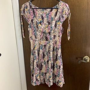 Free People Miss Right Floral Keyhole Tie-Sleeve Mini Dress